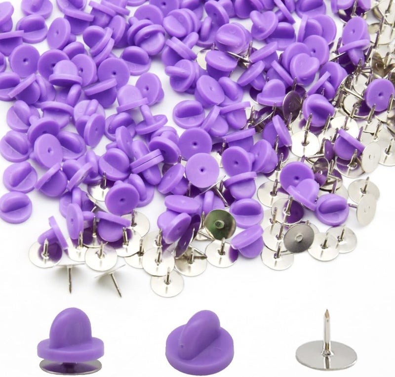 Ruidee 200 Pieces/100 Set Rubber Pin Backs with Tie Tacks Blank Pins, PVC Rubber Pin Back for Uniform Badges Backing Holder Clasp Lapel Pin（Purple） - Image 4